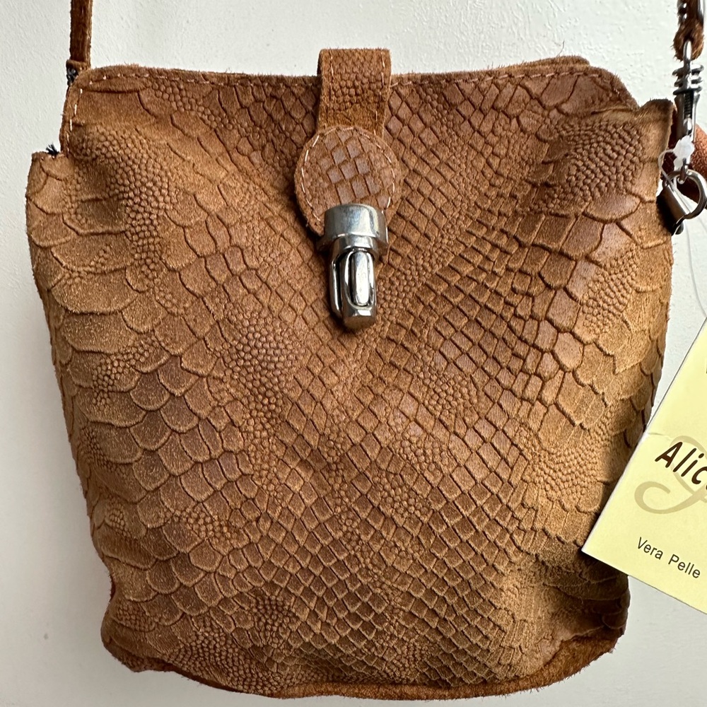 Alice & D Quality Leather Textured Snake-Print Look Mini Boho Crossbody Bag NWT